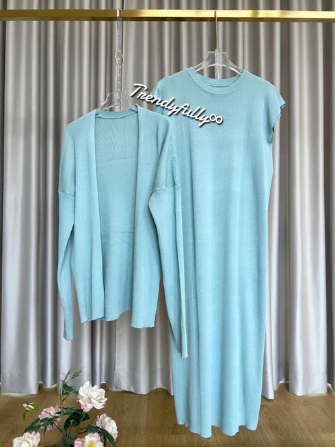 Casual Knitted Wear Dresses With Sweater Set